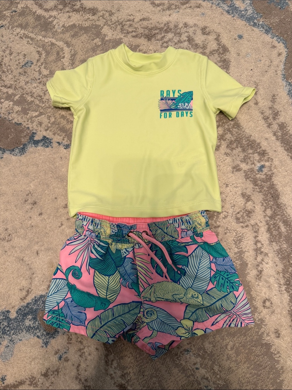 Carter's Boy’s Yellow Rashguard Top with Tropical Swim Shorts
